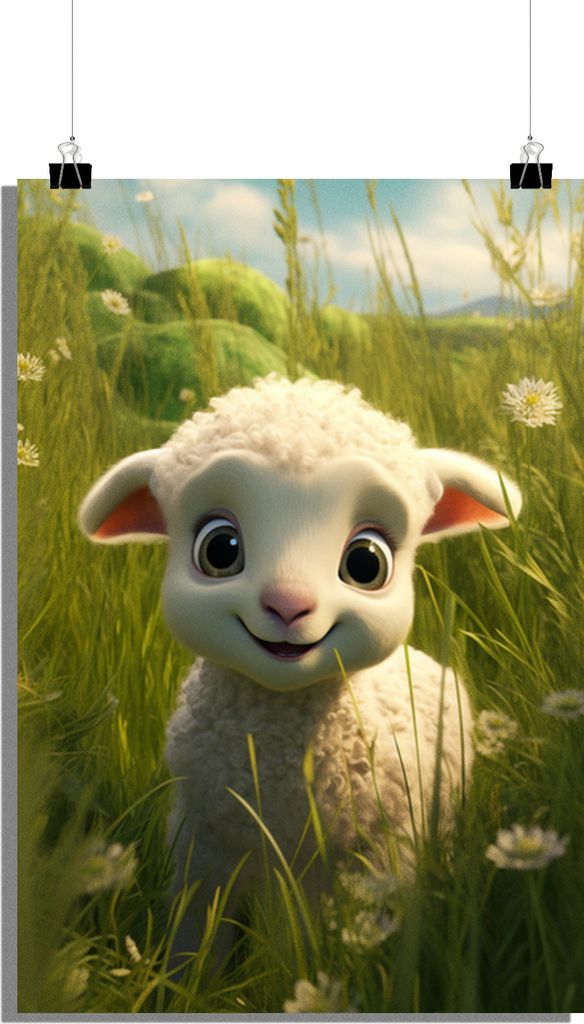 Lamm Poster - Glückliches Poster - Kinderzimmer Poster - Natur Poster - 51x71cm - Perfekt zum Einrahmen