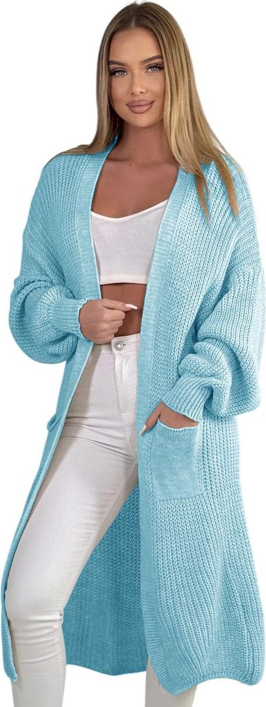 384 Mississhop Longstrickjacke extra lange Strickjacke Cardigan Jacke Hellblau