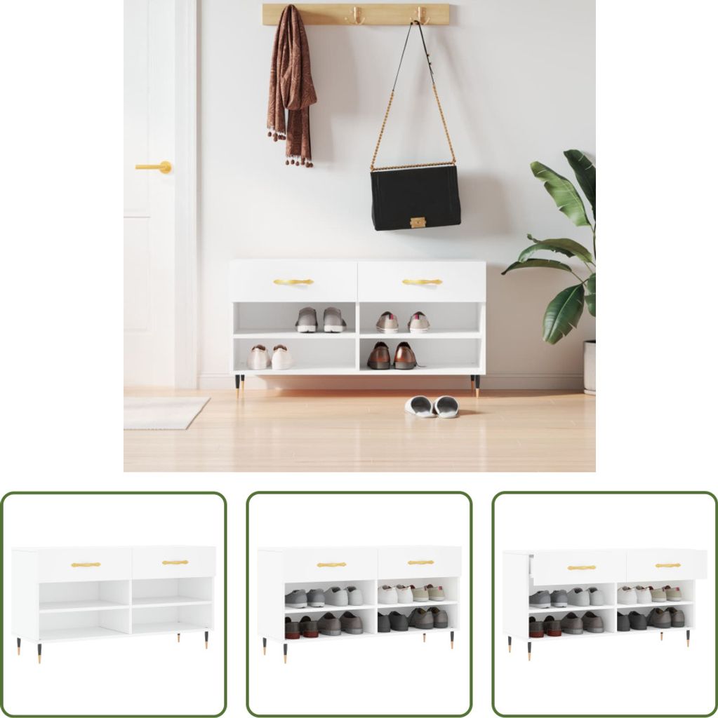 The Living Store Schuhbank Weiß 102x35x55 cm Holzwerkstoff