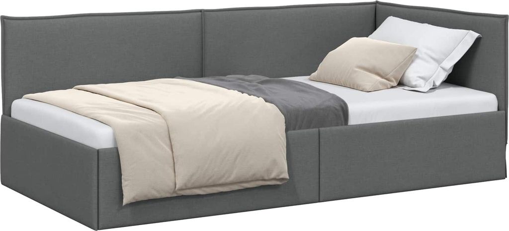 vidaXL Eckbettgestell mit Kopfteil Dunkelgrau 80 x 200 cm Stoff