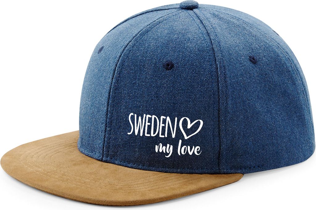 Huuraa Cappy Mütze Sweden my love Denim Baumwolle und Polyester Snapback Kappe Geschenkidee