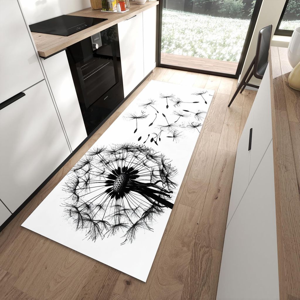 Küchenteppich 90x240cm rutschfest & abwischbar PVC Läufer - Pusteblume