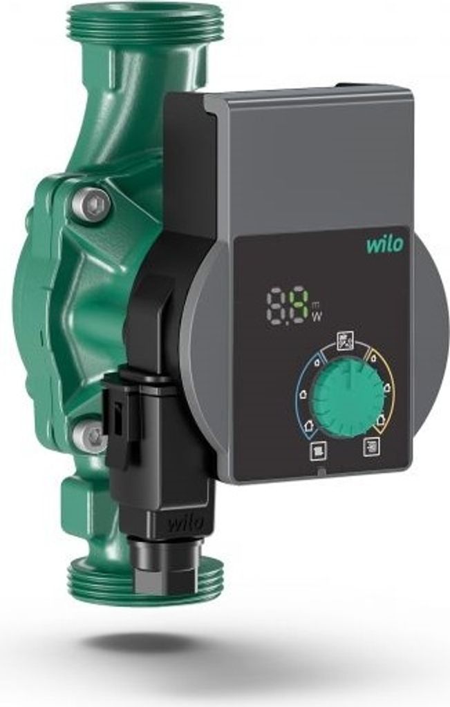 A green and gray water pump with a black control panel and a green dial.