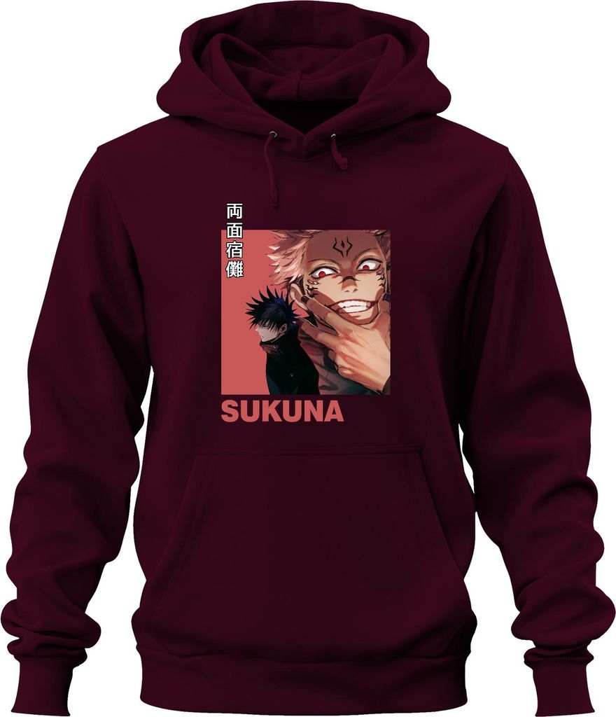 Jujutsu Kaisen Sukuna 両面宿儺 Anime Ästhetik Fluch Bösewicht Geschenk Uni Hoodie Kapuzenpullover, Burgundy, XL