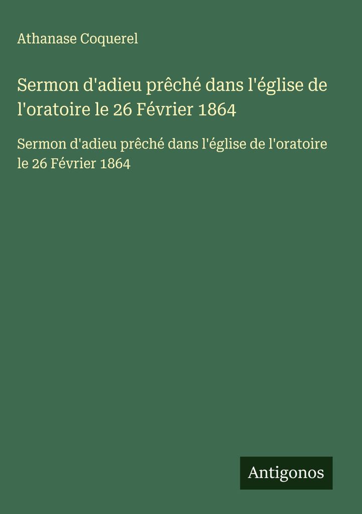 Abschiedspredigt in der Oratoriumskirche am 26. Februar 1864