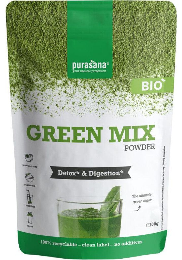 Purasana Green Mix Pulver 100g – Nährstoffreicher Superfood-Mix für Smoothies & Shakes