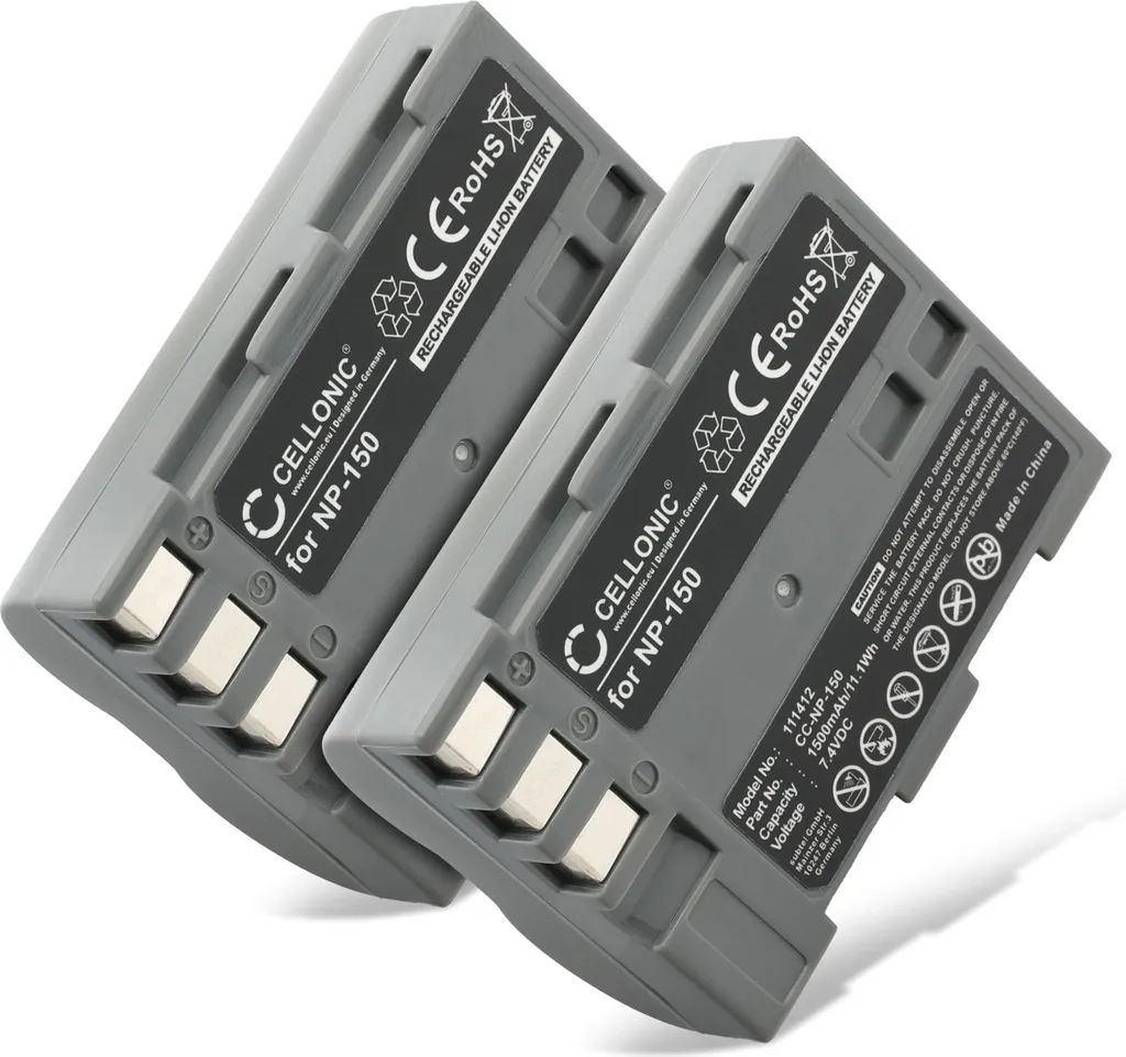 CELLONIC, Batteria per Fotocamera, compatibile con Fuji FinePix A205S Zoom, S5 Pro, NP-150 (7.4V, 1500mAh) 2 Pezzi