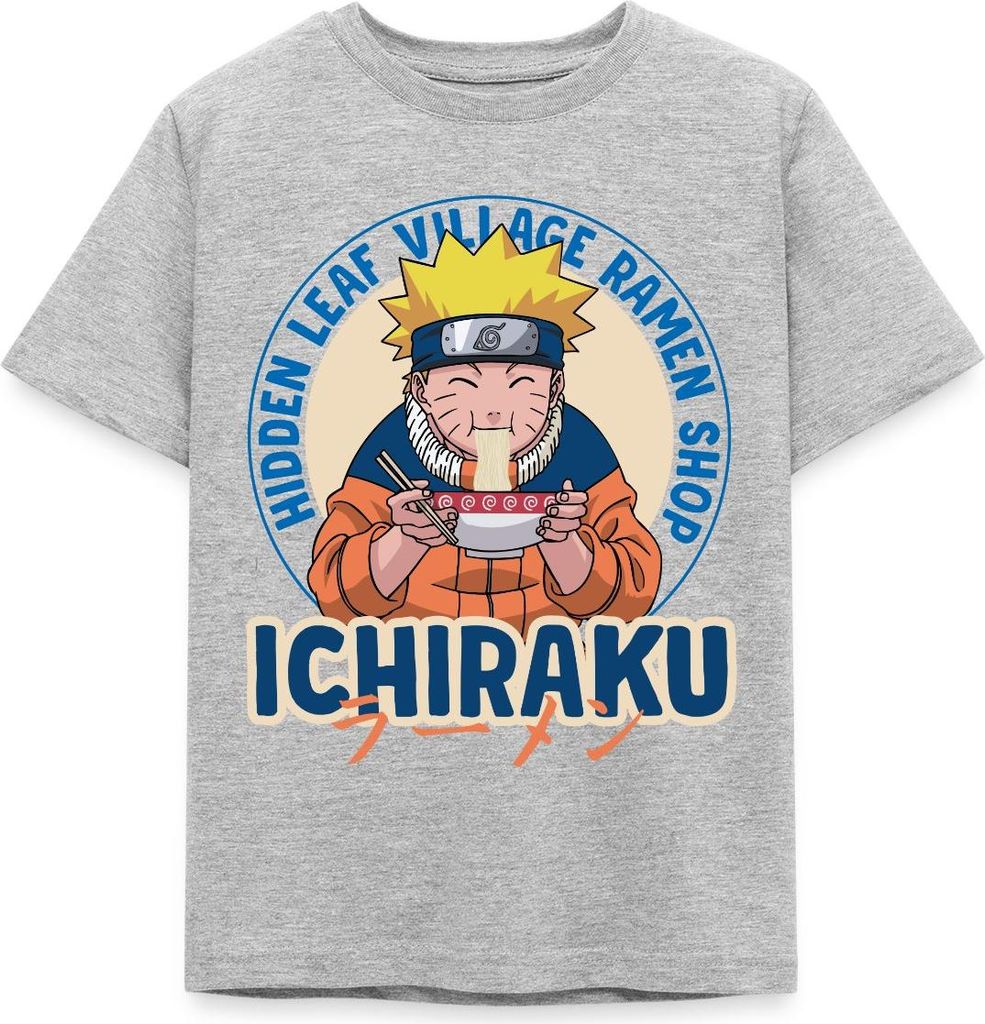 Spreadshirt Naruto Ichiraku Hidden Leaf Village Ramen Shop Kinder T-Shirt, 98/104 (3-4 Jahre), Grau meliert