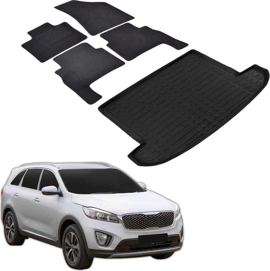 Kofferraumwanne Fußmatten Set Für Kia Sorento 3 2015-2020, Genaue Passform, mit Hoher Rand