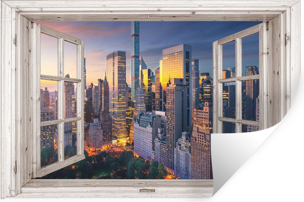MuchoWow Wandtattoo Wandsticker Wandaufkleber Ansicht - New York - Skyline 90x60 cm Selbstklebend und Repositionierbar - Aufkleber