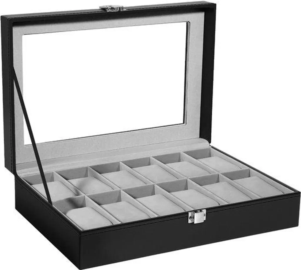 Porte-montre 12 pièces en polyuréthane et velours avec emballage cadeau chic