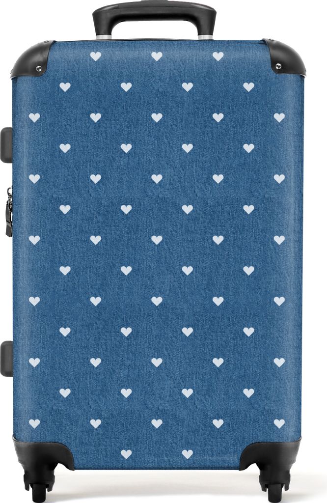 NoBoringSuitcases.com Großer Koffer - Herzen - Muster - Blau - Weiß - Kombinationsschloss TSA - Hartschalen Trolley 4 Rollen - 72 liter - Reise...