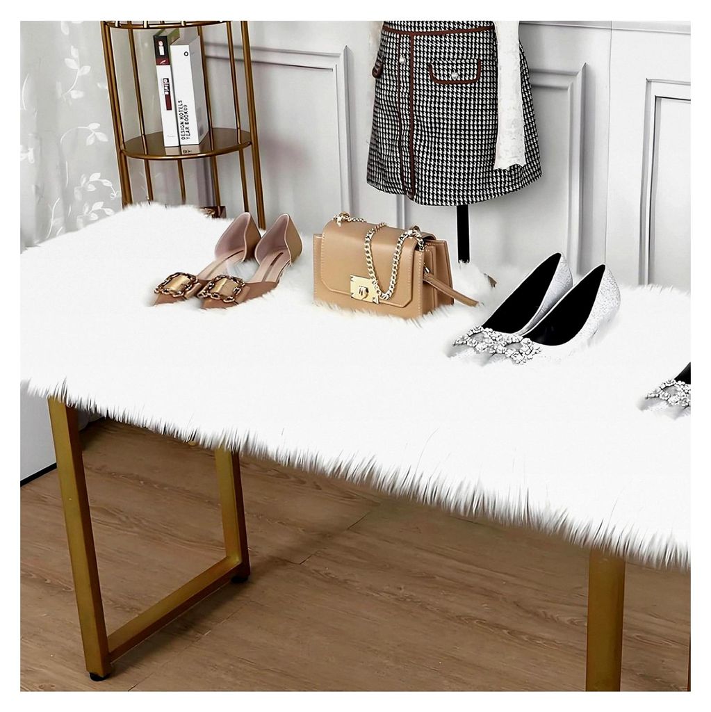 Kunstfell Teppich Tischläufer Dekofell für Wohnzimmer Schlafzimmer Sofa Boden Weiß 30x120cm