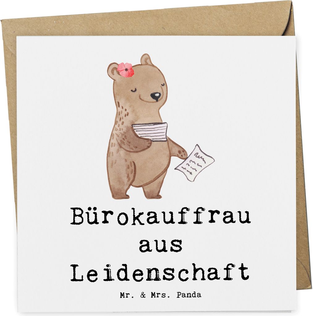 Mr. & Mrs. Panda Glückwunschkarte Bürokauffrau Leidenschaft - Weiß - Geschenk, Grußkarte, Spruch, Lustig, Klappkarte, anlasskarte, Kauffrau fü...