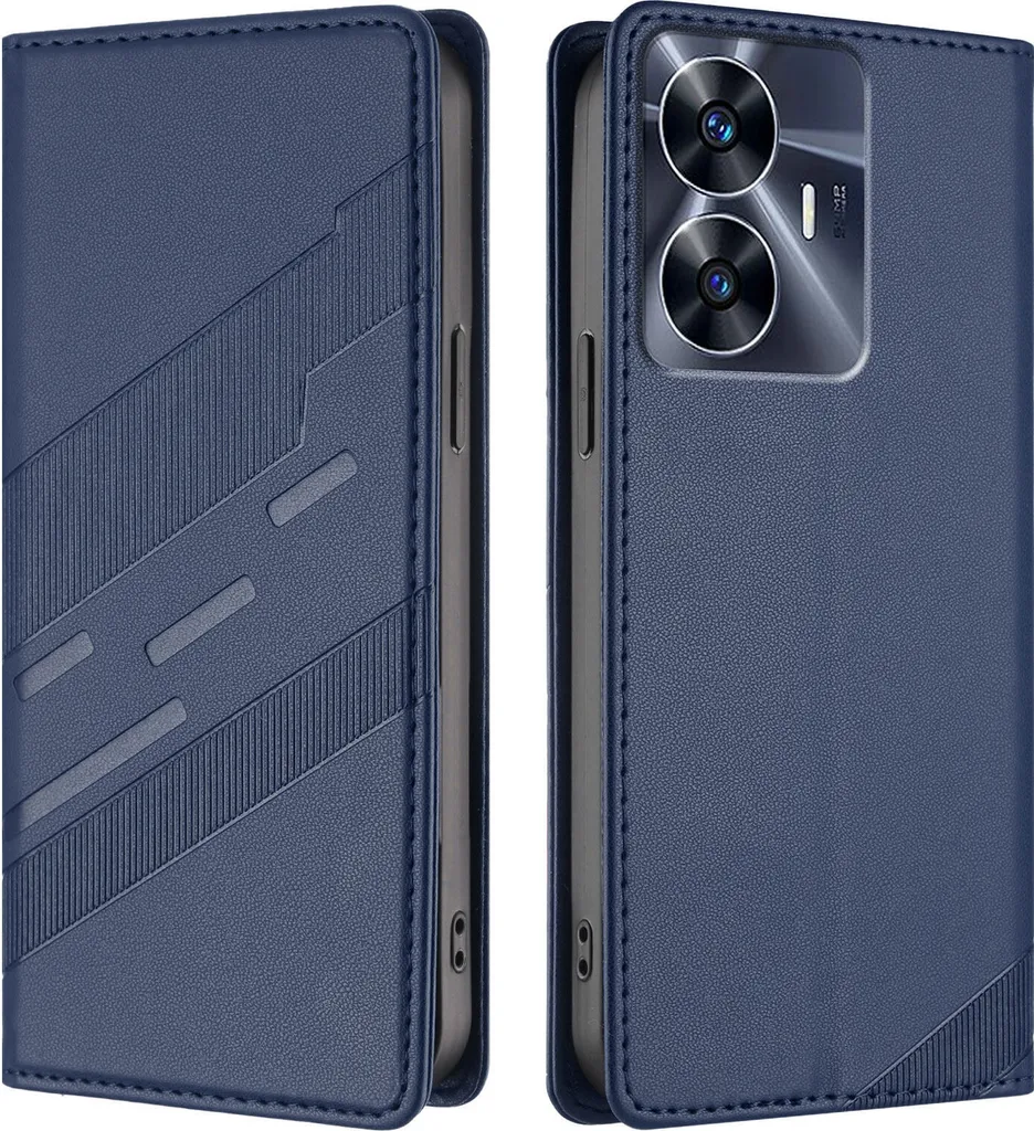Custodia Realme C55 4G Portafoglio Blu | Vera Protezione in Finto Cuoio