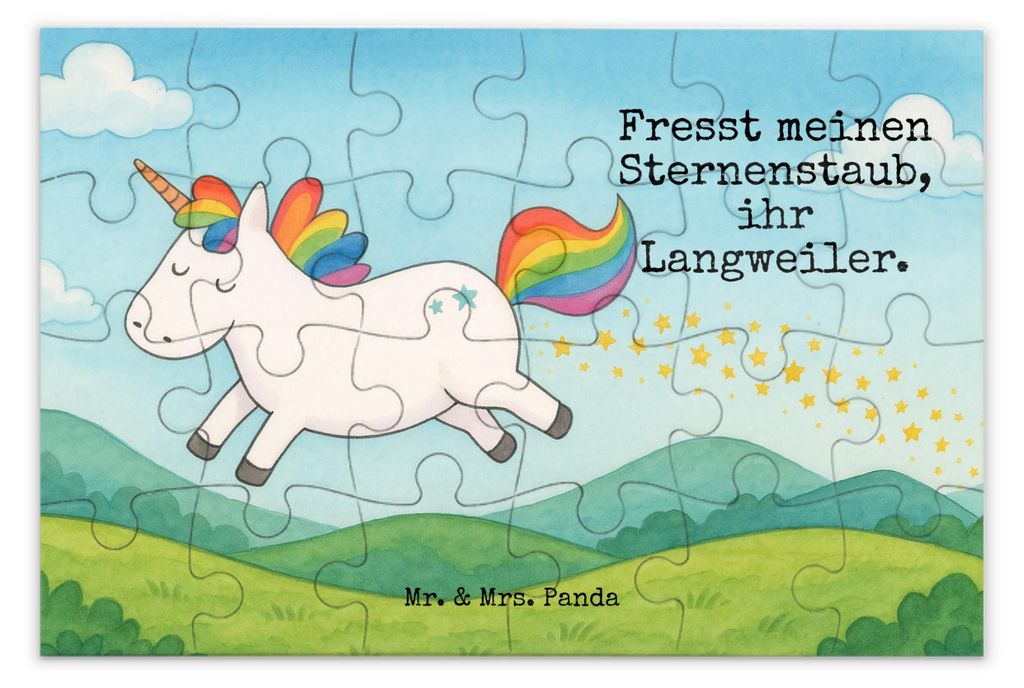 Mr. & Mrs. Panda Puzzle Einhorn Happy Design 24 Teile - Weiß - Geschenk, 2000, 500, 300, Lebensfreude, Unicorn, Spaß, Lachen, glücklich, 1500, 1000