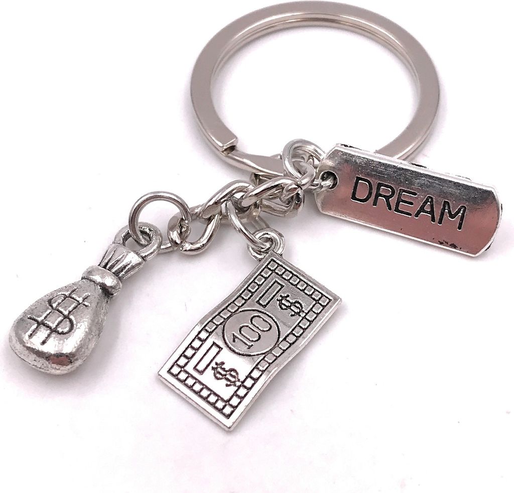 Onwomania Schlüsselanhänger Geldbeutel Geldschein Dream Money Knete silber Anhänger Keychain