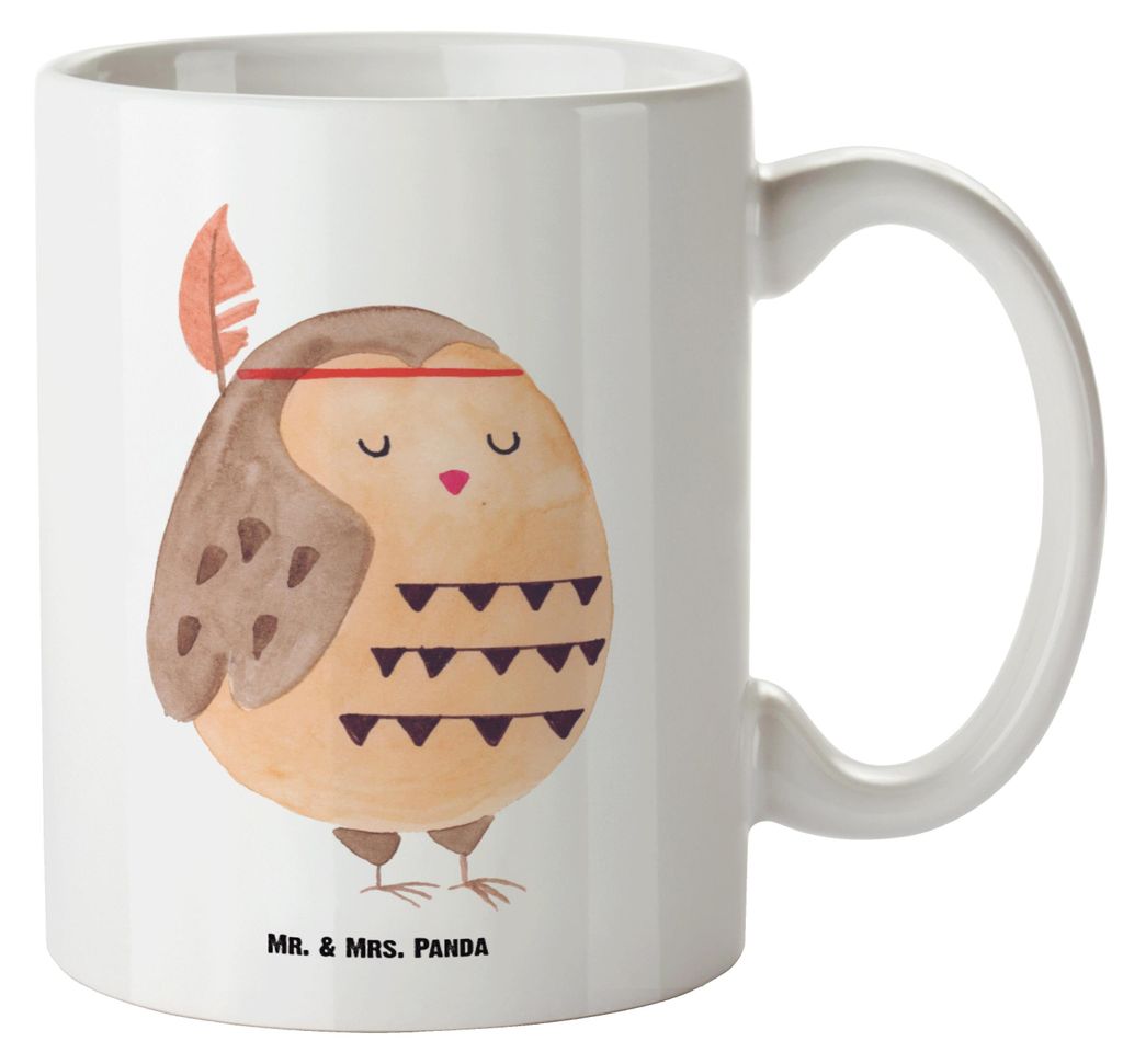 Mr. & Mrs. Panda Pott Eule Federschmuck - Weiß - Geschenk, steingut tasse, Waldtiere, Kaffeepott, Dekoration, Große, Owl, großer becher, Keramik...