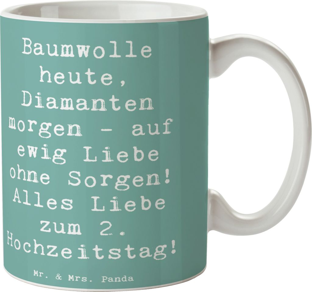 Mr. & Mrs. Panda Tasse Spruch 2. Hochzeitstag Baumwollhochzeit - Meeresbrise - Geschenk, Feier, romantisch, Zusammenhalt, Liebesbeweis, Teetasse, K...