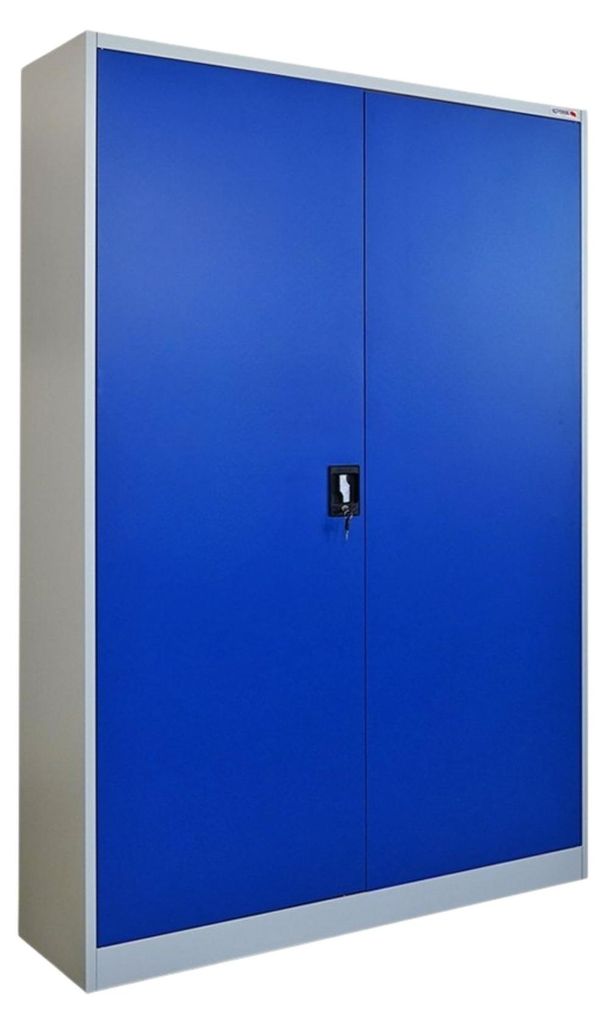 Flügeltürenschrank ELEPHANT mit 2 Türen, abschließbar | HxBxT 180x120x40cm | 4 Ebenen | Stahl mit Pulverbeschichtung | Blau/Lichtgrau | Spind A...