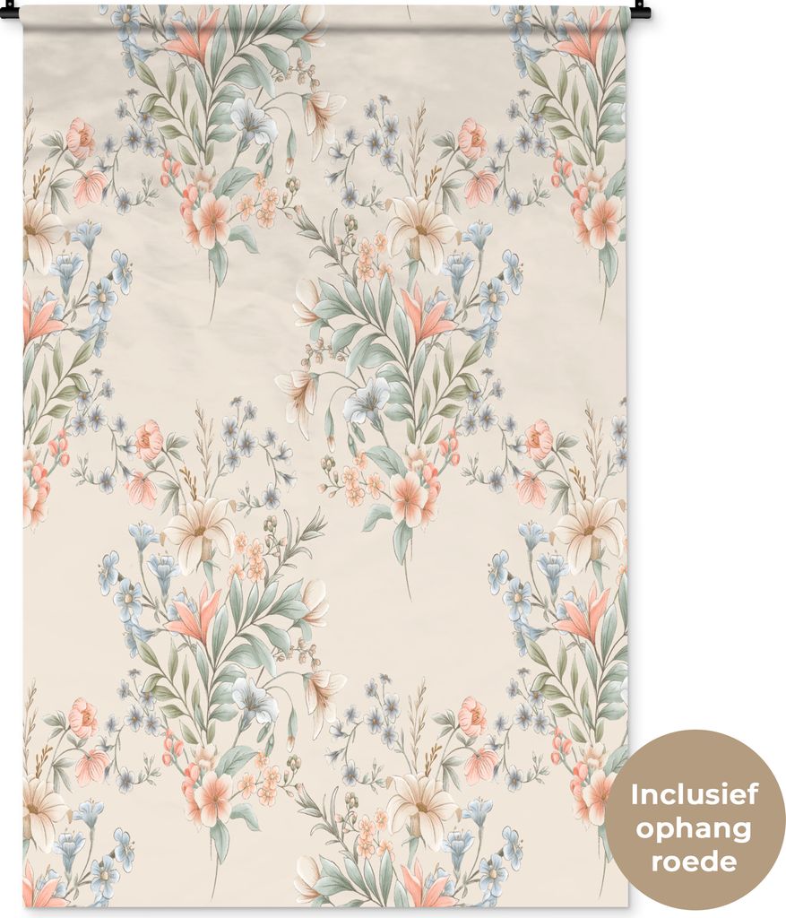 MuchoWow Wandteppich Wandbehang Blumen - Rosa - Blätter 120x180 cm Tapisserie Dekoration Wandtuch - Schlafzimmer - Dekorationen für das Haus
