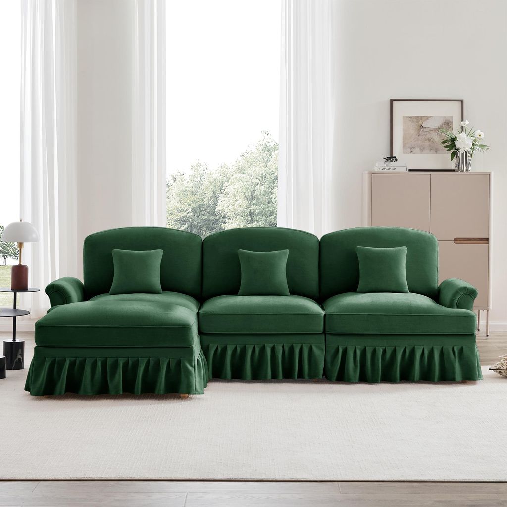 Abrihome 3-Sitzer Sofa aus Chenille Grün im Mid-Century-Stil mit Hocker
