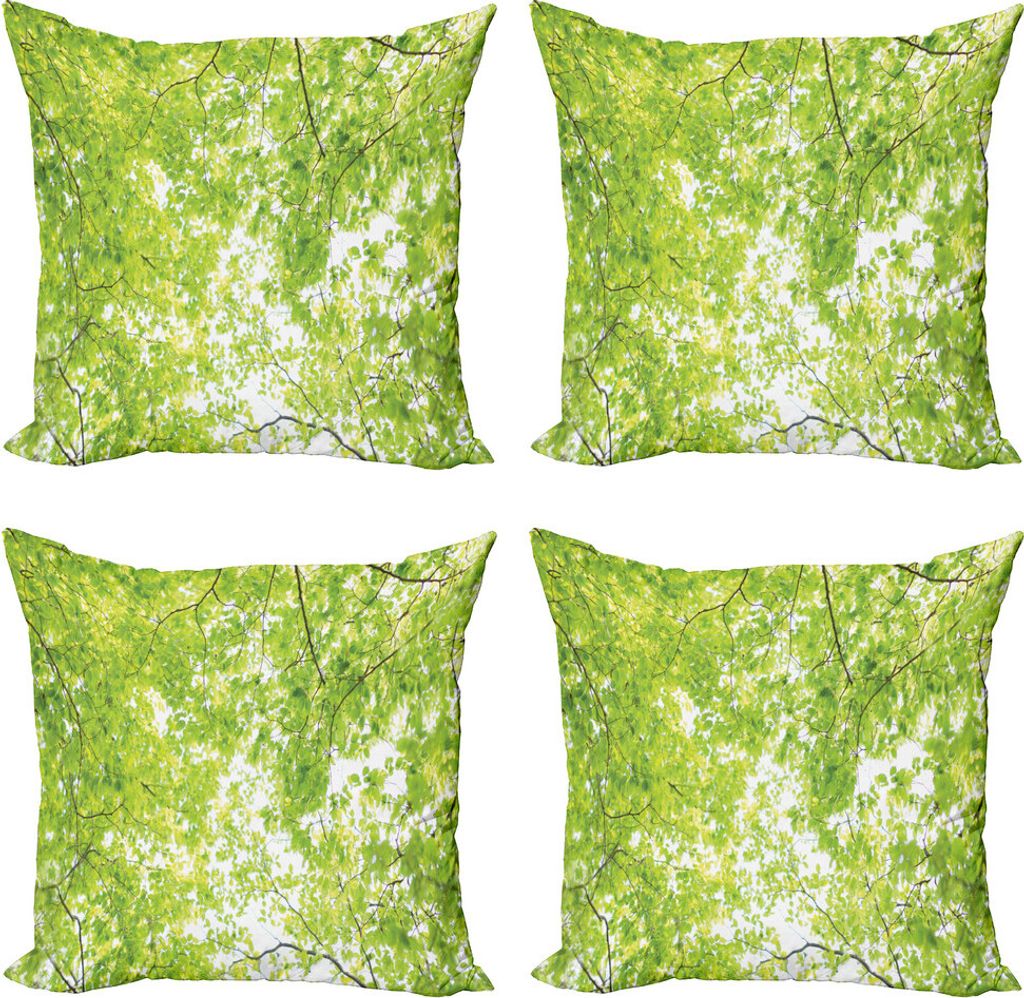 ABAKUHAUS Blätter Kissenbezug Set (4 Stück), Natur Sommer Grün, Moderner Doppelseitiger Digitaldruck, 40 cm x 40 cm, Grün