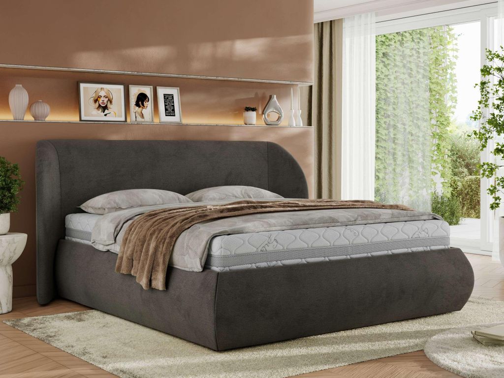 MKS MEBLE Polsterbett mit Bettkasten CAELA CLASSIC Bett mit Stauraum und Gasdruckfeder Doppelbett 140x200 Dunkelgrau Velvet