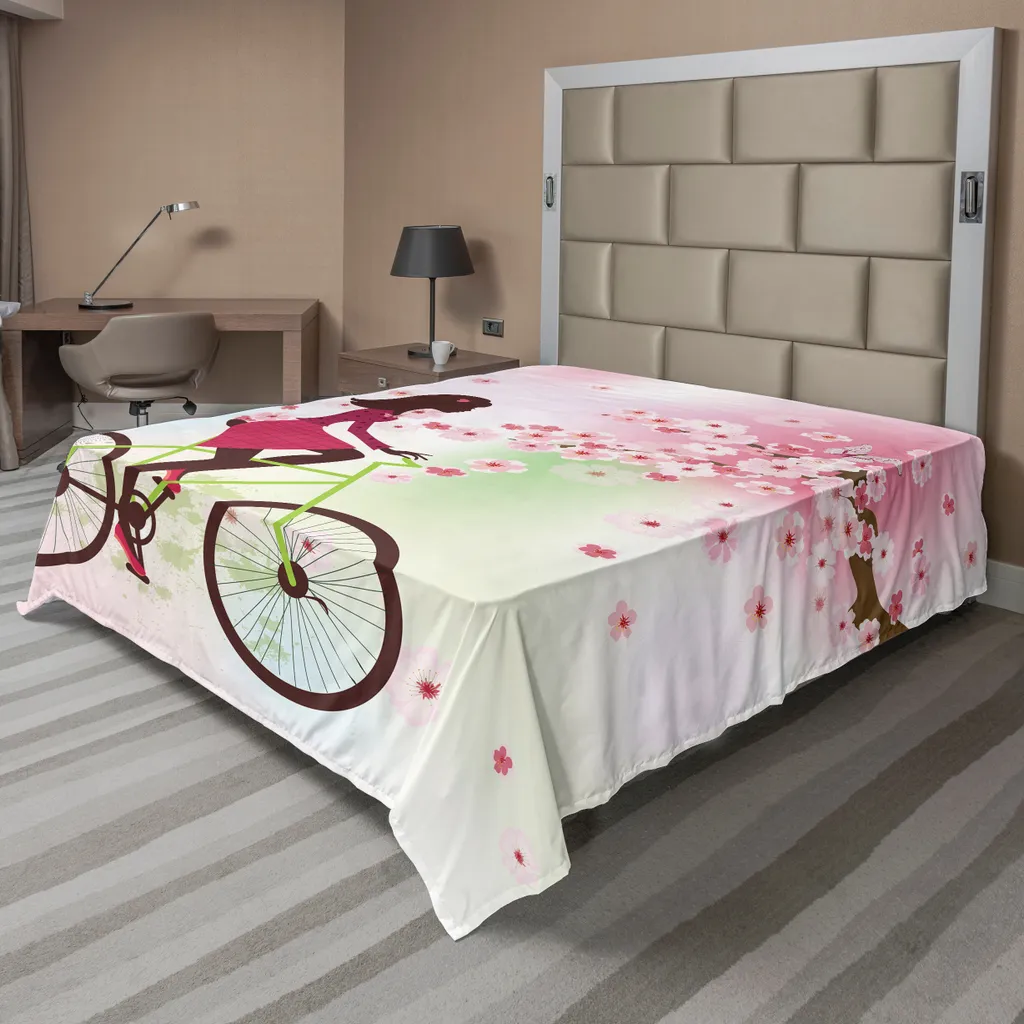 Drap doux ABAKUHAUS Cerisiers en Fleurs, Microfibre Confort 275x260cm