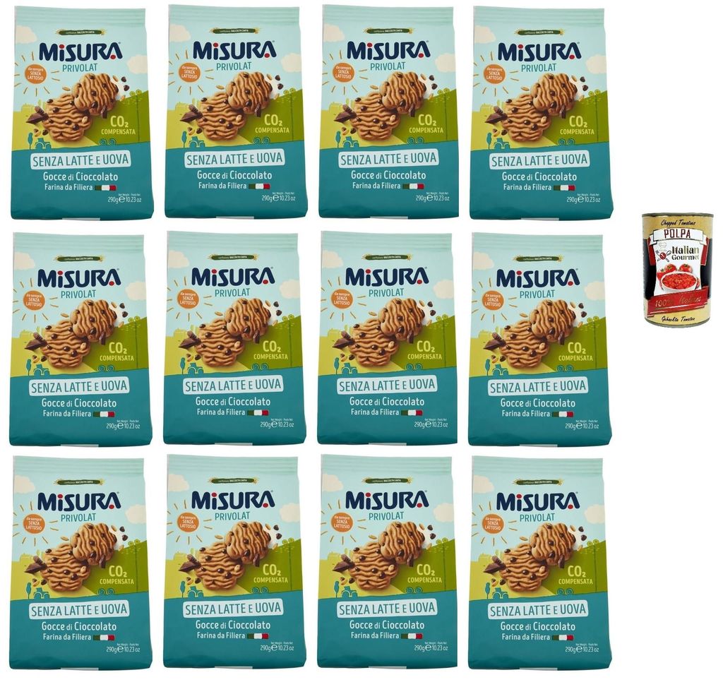 Misura Privolat Biscotti Kekse Ohne Milch und Eier - mit Schokoladenstückchen 12x 290g + Italian Gourmet polpa 400g