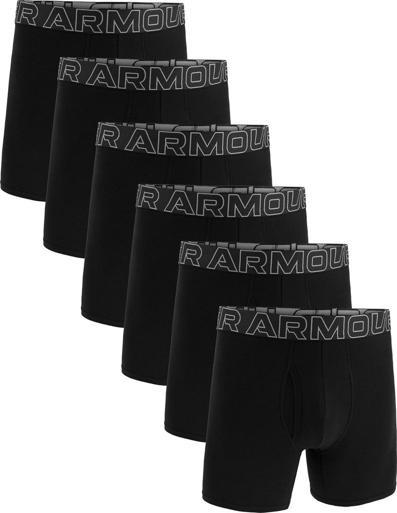 UNDER ARMOUR Herren Boxershorts, 6er Pack - Performance Baumwolle Boxer Briefs- Solid 6 in, Stretch, Baumwollmischung Schwarz M
