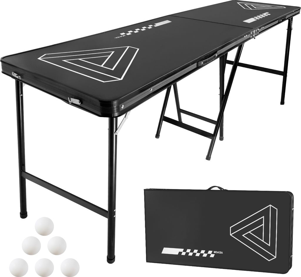 VEVOR tragbarer Beer Pong Tisch klappbar erhöht (240 x 60 x 90 cm), Beerpong Tisch mit Tragegriffen & 6 Pong-Bällen, Heckklappentisch für Büro ...