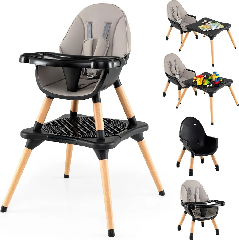 Chaise haute bébé 6 en 1 à double plateau et table basse multifonctionnelle