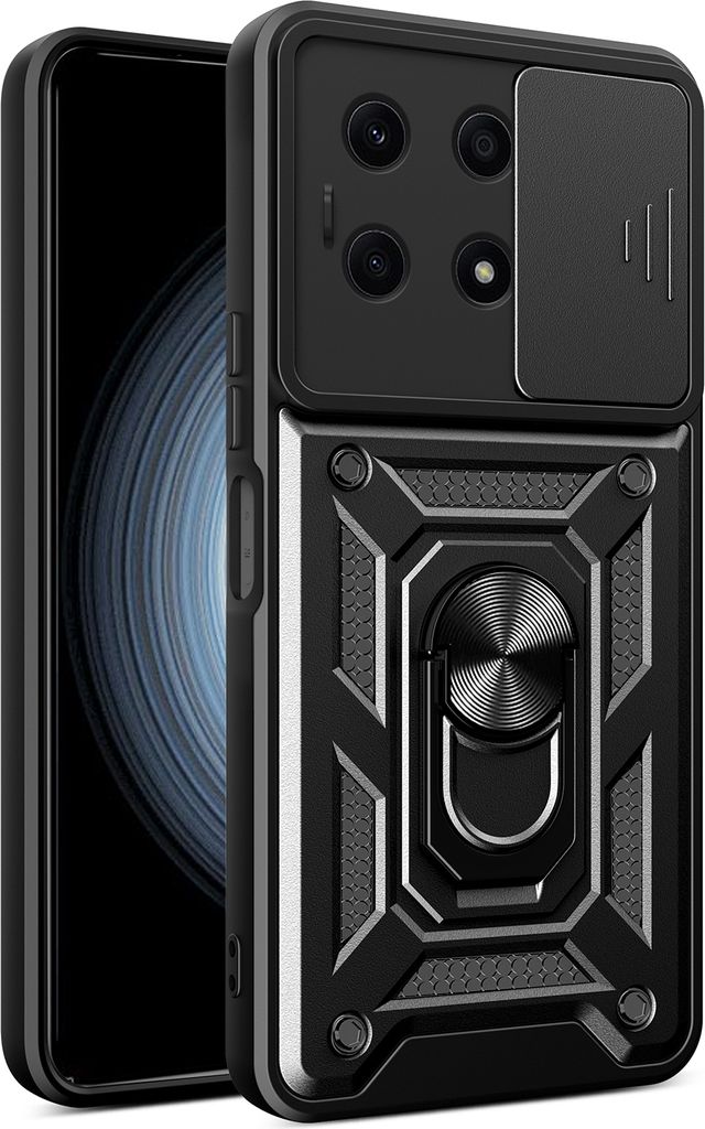 Hülle für Honor X8a mit Ring Ständer Halter Dia Kameraschutz TPU PC Hybrid Handyhülle Schwarz