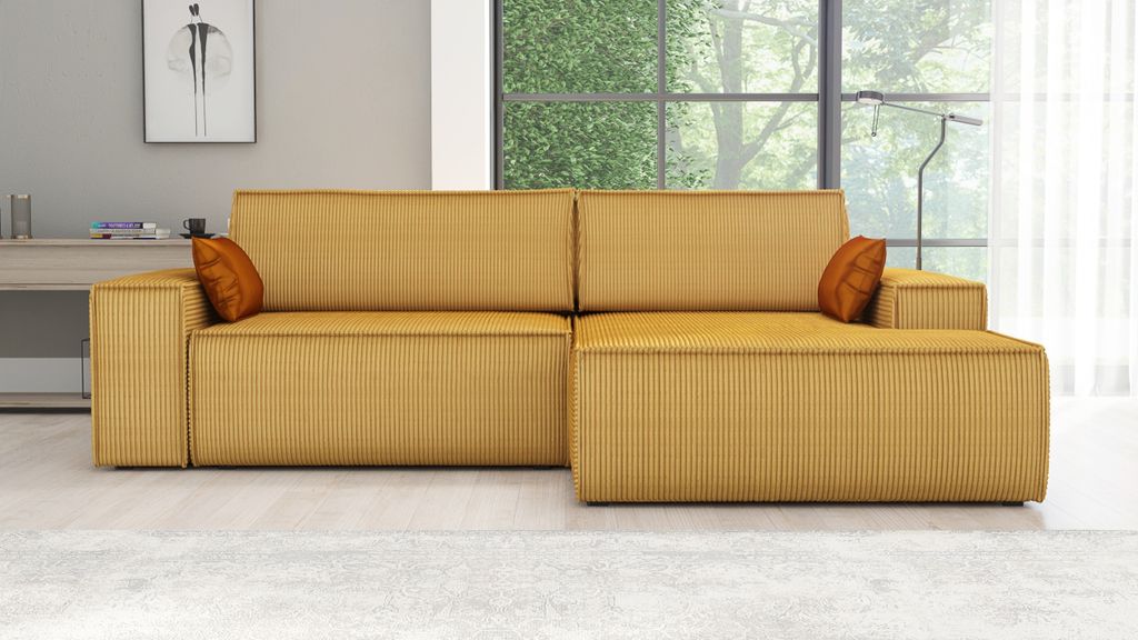 Ecksofa TOR mit Schlaffunktion. Farbe: Mustard.