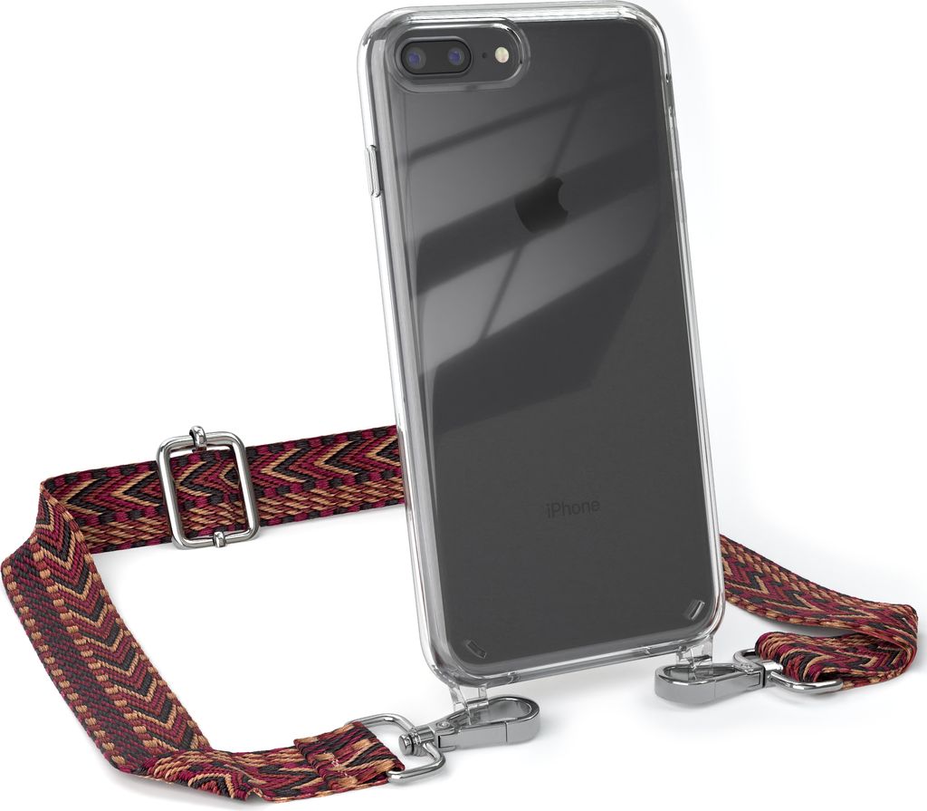 EAZY CASE Handykette - Verstellbarer Trageriemen kompatibel mit Apple iPhone 8 Plus / 7 Plus, Handykordel mit transparenter Silikon-Hülle, Band in...