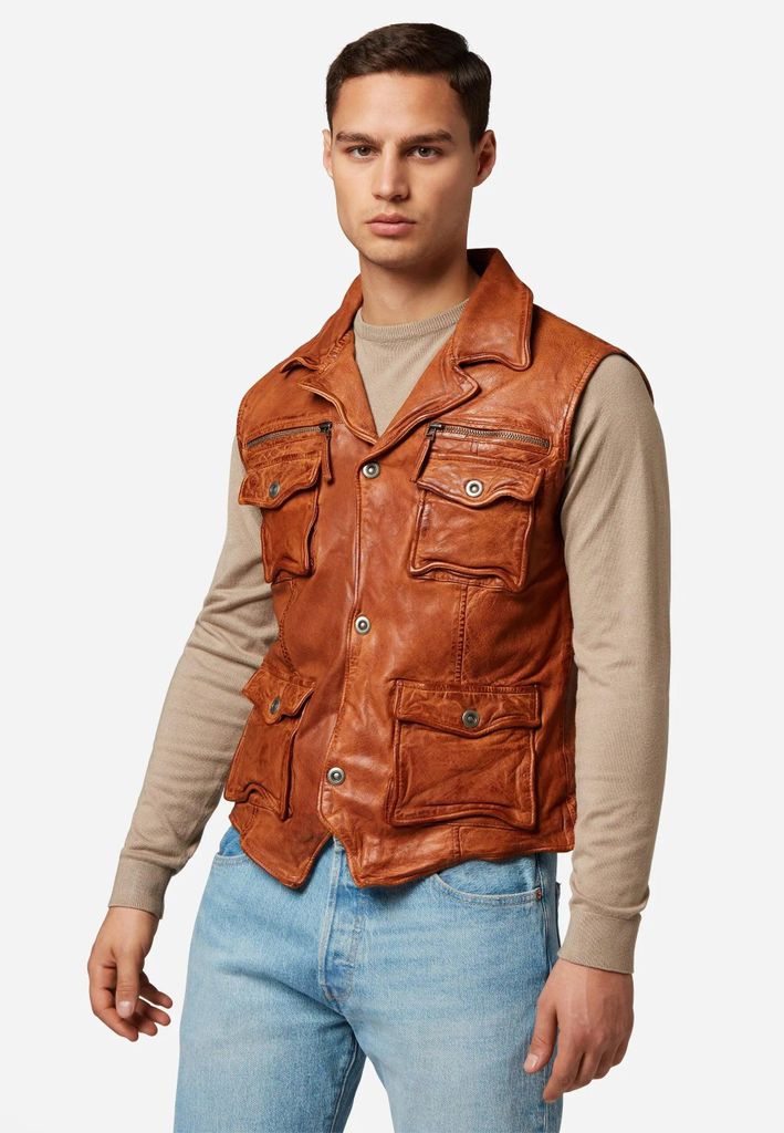 SK Anglerweste Lederweste – cognac / XL
