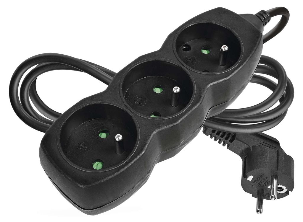 Prodlužovací kabel 1,5 m / 3 zásuvky / černý / PVC / 1 mm2