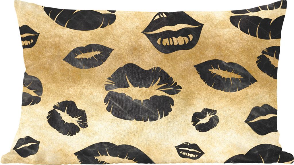 MuchoWow Zierkissen Sofakissen Wohnzimmer Dekokissen 50x30 cm Muster - Kuss - Gold - Schwarz - Wohnzimmerdekoration - Polster mit Photo