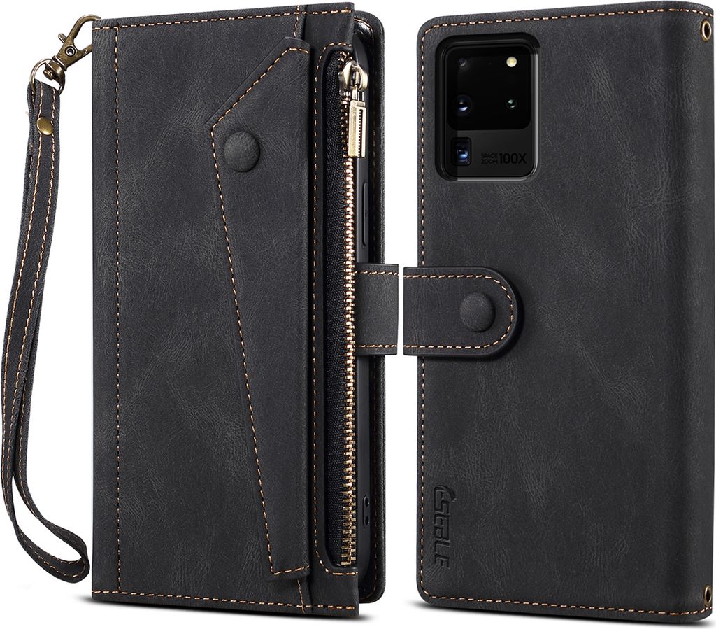 Schutzhülle für Samsung Galaxy S20 Ultra / S20 Ultra 5G Reißverschluss Hülle, Leder Klapphülle Kartenfach Standfunktion Brieftasche mit Trageb...