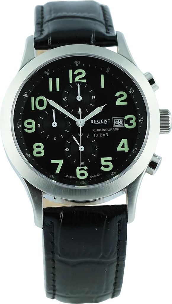 Regent Leder Herren Uhr Armbanduhr Quarz schwarz Lederarmband D2UR1112504