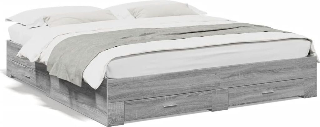 Design Bettgestell mit Schubladen Grau Sonoma 180x200cm Holzwerkstoff, Klassische Betten 2024 Neu
