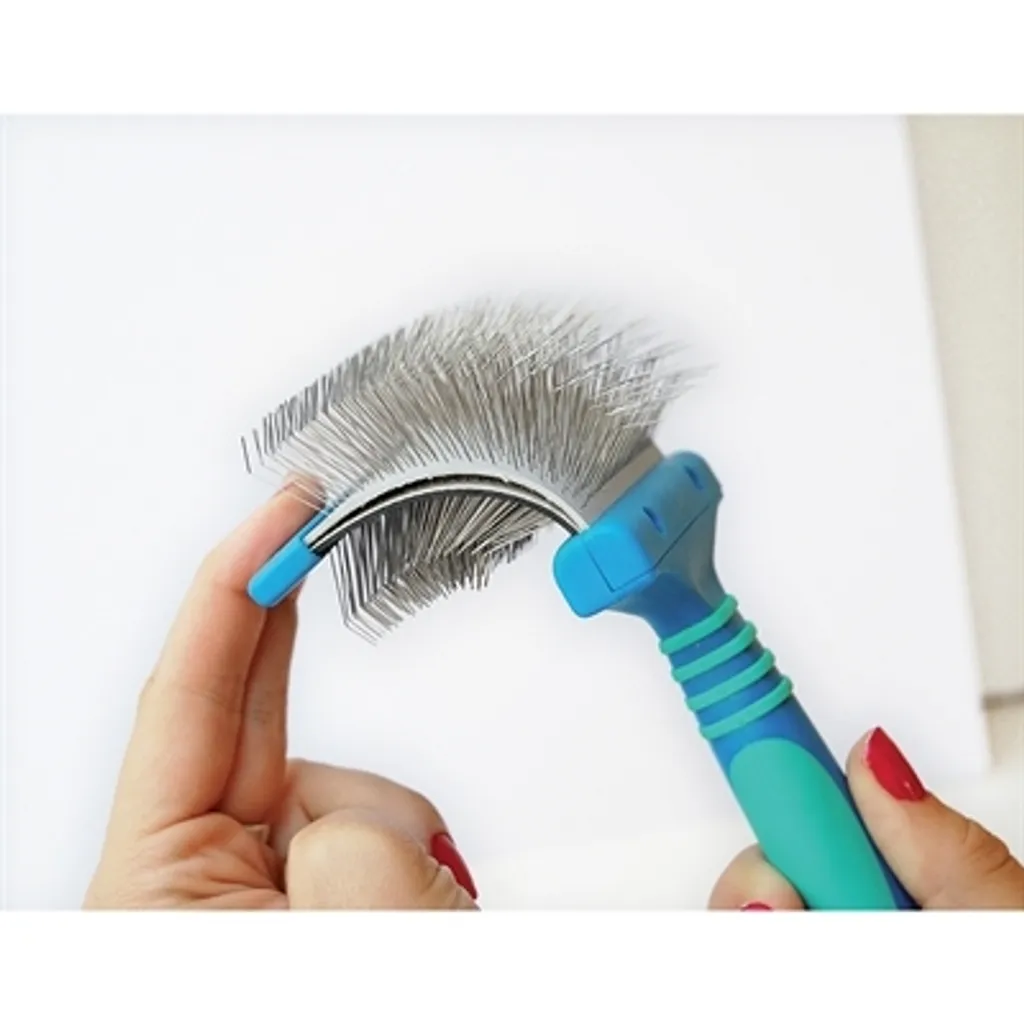 Vivog Brosse Double Face Pliable Bleue pour Chien et Chat - Toilage Doux