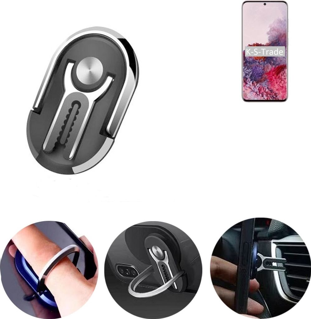 K-S-Trade 3in1 Smartphone-Ring Handy-Ring kompatibel mit Samsung Galaxy S20 SD865 Fingerhalterung Handyring Tischständer Lüftungsgitter-Halterung