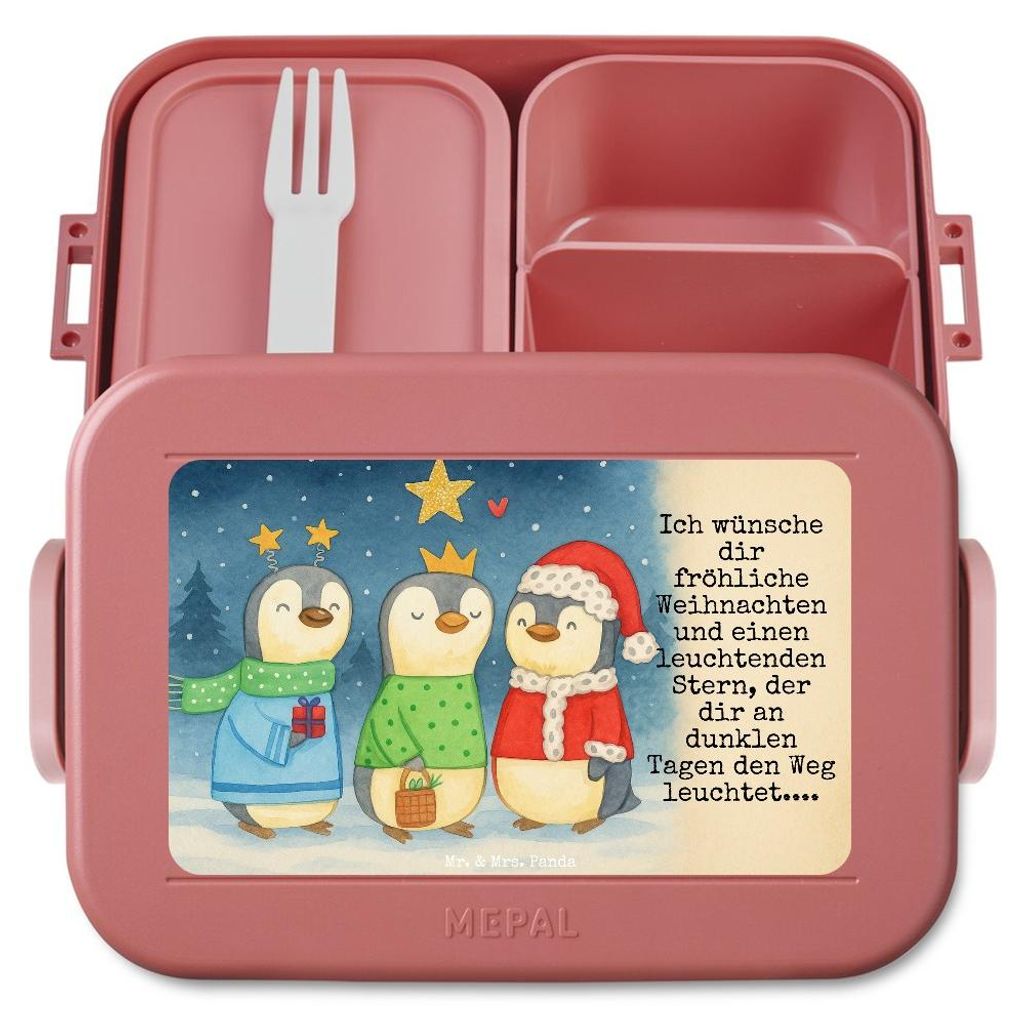 Mr. & Mrs. Panda Bentobox Winterzeit Heilige drei Könige Design - Rot Pastell - Geschenk, Heiligabend, Essensbox, Vesperbox, Weihnachten, Lunchbox...