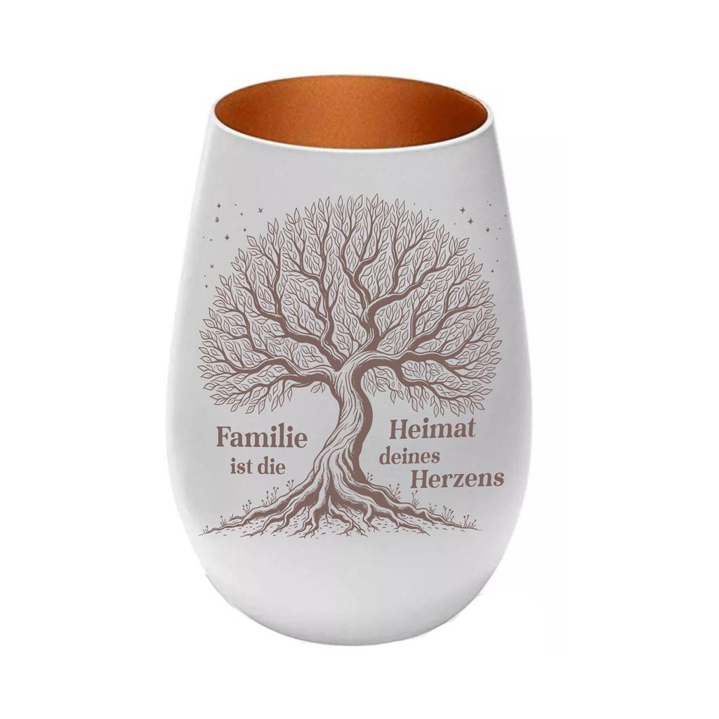Stölzle Windlicht aus Glas weiß bronze mit Lasergravur „Familie ist die Heimat deines Herzens “persönliches Geschenk für Freunde, Familie u...