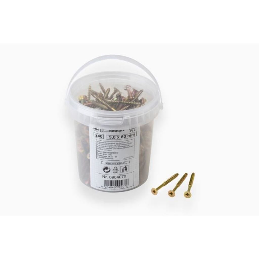 Meister Universalschrauben 5,0 x 60 mm - 240 Stück im Set - Senkkopf - PZ Pozidriv-Antrieb - Teilgewinde - Gelb verzinkt / Schrauben-Set / Schraub...