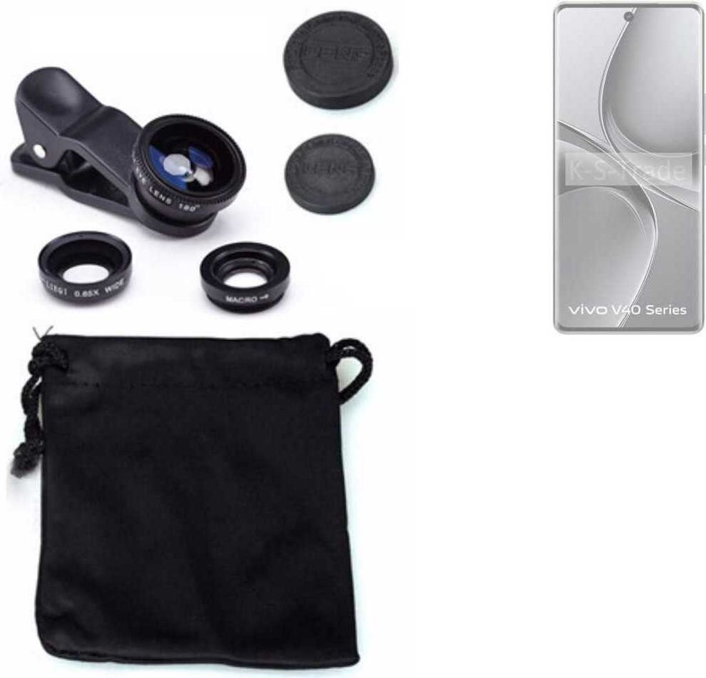 K-S-Trade Smartphone Kamera Linsen Set Kompatibel mit Vivo V40 Pro 5G 3in1 Clip-On Kamera Adapter Macro Weitwinkel FishEye Fischauge Objektiv Linse