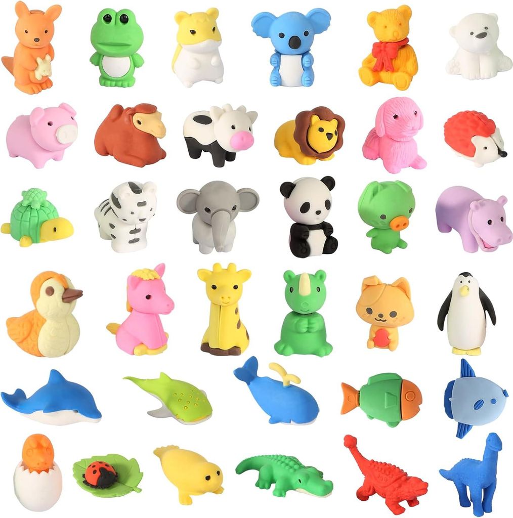 Radiergummi Kinder, 35 Stück Tieren Mini Bleistift Radiergummi Set, Niedliche Tier Radiergummis Bunt Radiergummis für Geburtstag Party