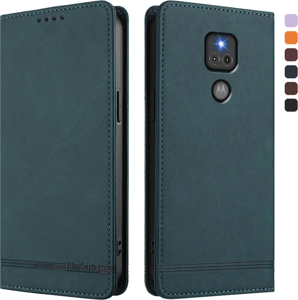 Hülle für Motorola Moto G Play 2021, Retro Kunstleder Ständer Klapphülle mit Kartenfächer und Magnetische Grün